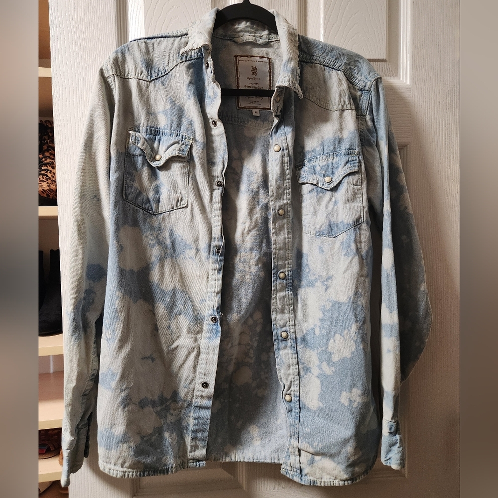 Imperious Snap Button Tie Dye Denim Shirt - M